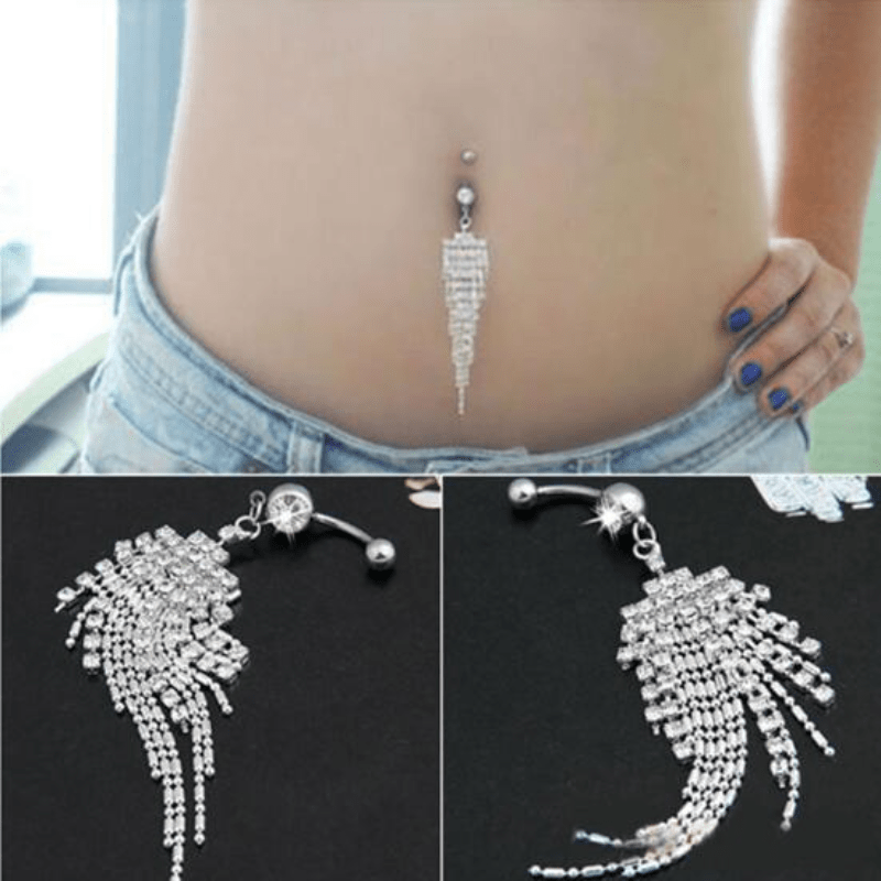 Elegant GemInlaid Tassel Belly Button Barbell - Taylor K Shop