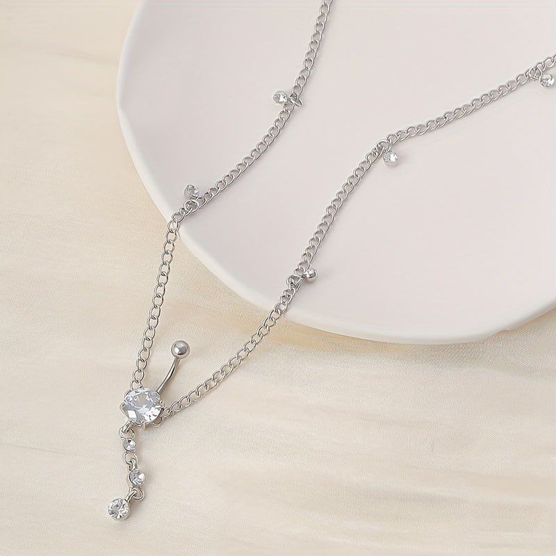 Elegant Rhinestone Belly Button Ring with Waist Chain - Taylor K Shop