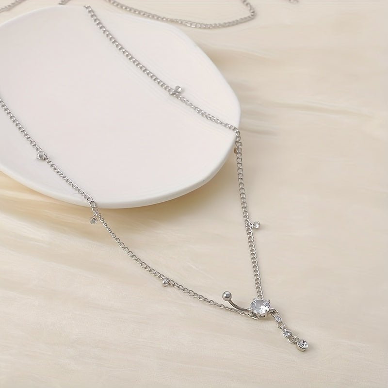 Elegant Rhinestone Belly Button Ring with Waist Chain - Taylor K Shop