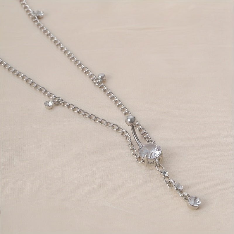 Elegant Rhinestone Belly Button Ring with Waist Chain - Taylor K Shop