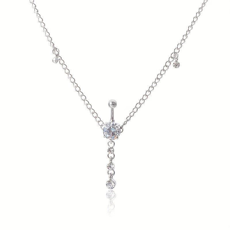 Elegant Rhinestone Belly Button Ring with Waist Chain - Taylor K Shop