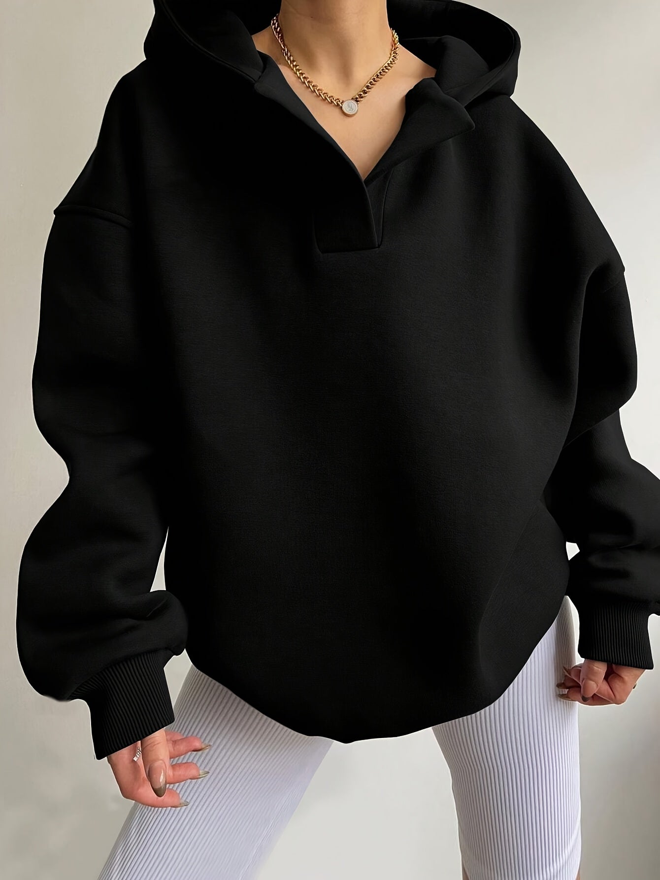 Elegant VNeck Hooded Sweatshirt Womens Knit Pullover - Taylor K Shop