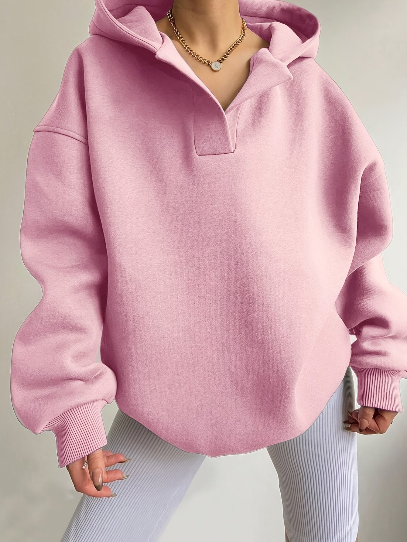 Elegant VNeck Hooded Sweatshirt Womens Knit Pullover - Taylor K Shop