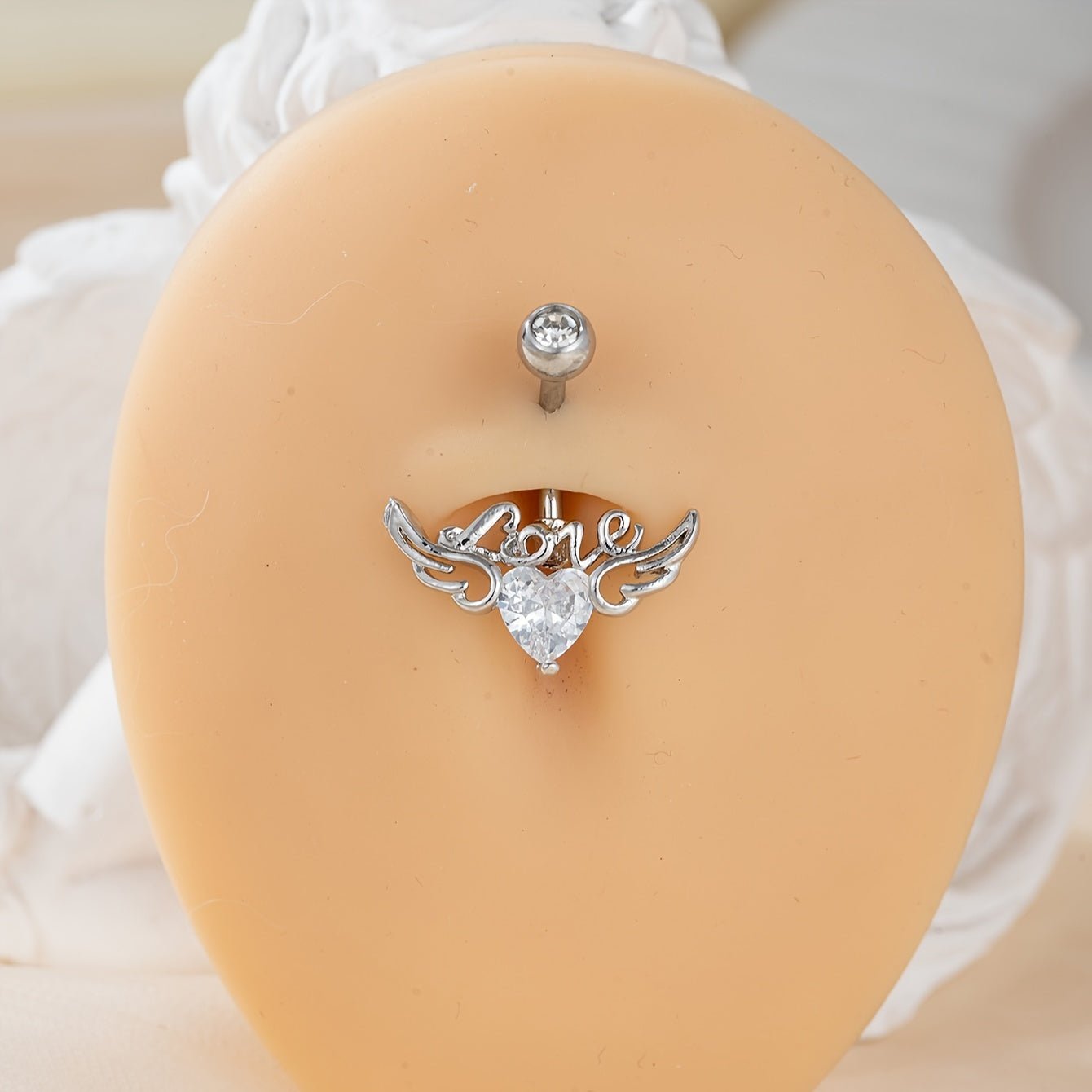 Elegant Winged Heart Belly Ring with Sparkling Zirconia - Taylor K Shop