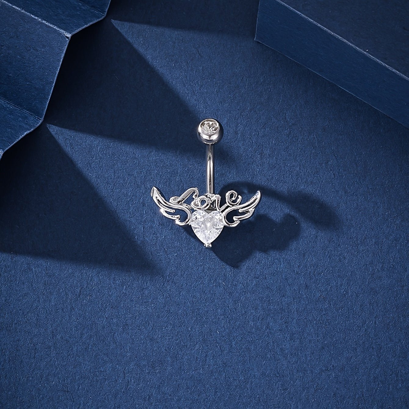 Elegant Winged Heart Belly Ring with Sparkling Zirconia - Taylor K Shop