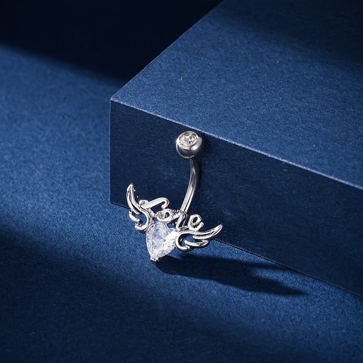 Elegant Winged Heart Belly Ring with Sparkling Zirconia - Taylor K Shop