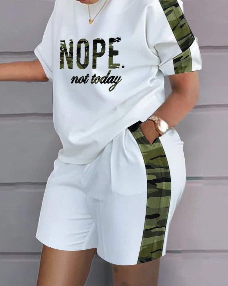 Elegant Women's Sweatshirt Suit Casual T-shirt+Shorts 2 - piece Sets 2023 Summer Print Home Wear Female Loog Top Tight Hot Pants - Taylor K Shop