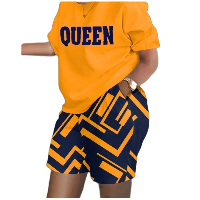 Elegant Women's Sweatshirt Suit Casual T-shirt+Shorts 2 - piece Sets 2023 Summer Print Home Wear Female Loog Top Tight Hot Pants - Taylor K Shop