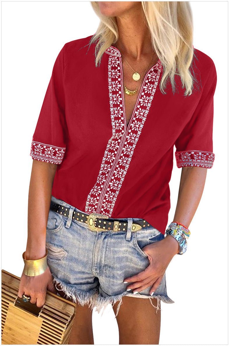 Embroidered Lace Loose Women's Blouse - Taylor K Shop