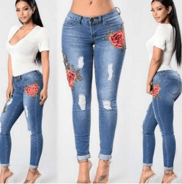 Embroidery jeans stretch jeans pants - Taylor K Shop
