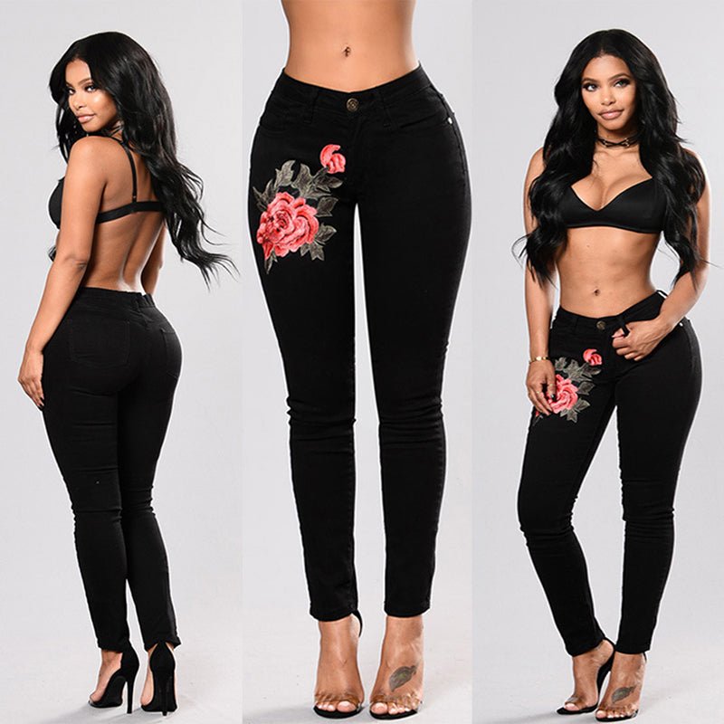 Embroidery jeans stretch jeans pants - Taylor K Shop