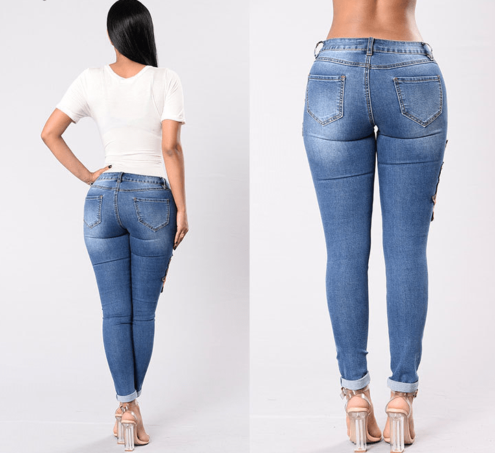 Embroidery jeans stretch jeans pants - Taylor K Shop