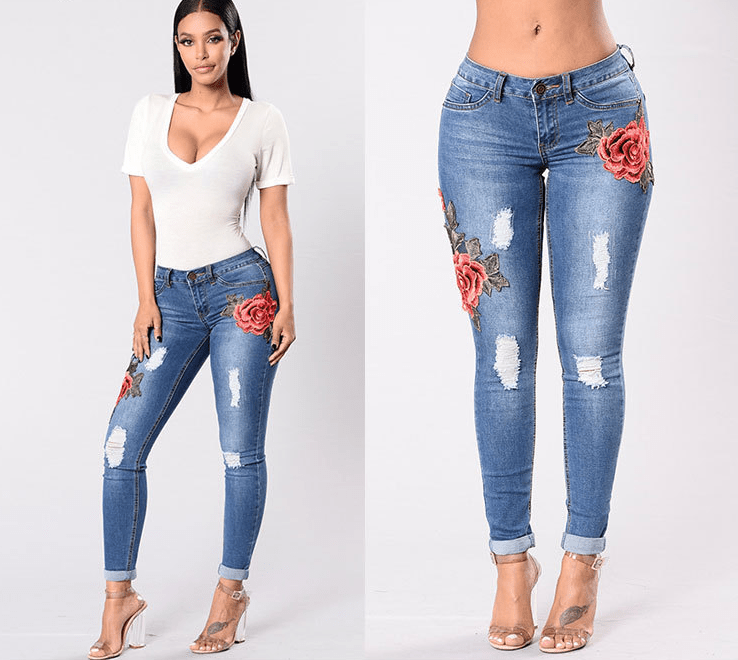 Embroidery jeans stretch jeans pants - Taylor K Shop