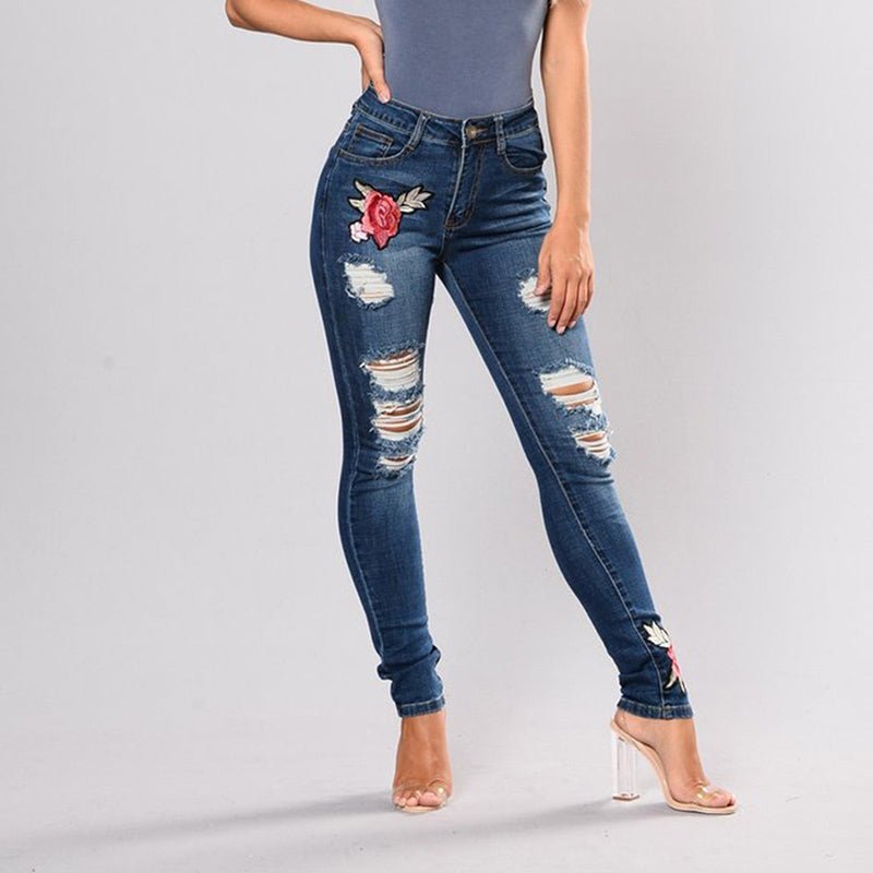 Embroidery jeans stretch jeans pants - Taylor K Shop