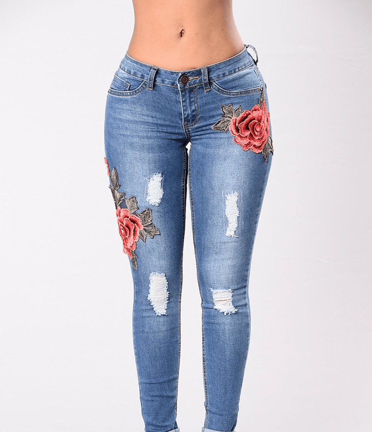 Embroidery jeans stretch jeans pants - Taylor K Shop