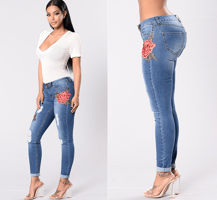 Embroidery jeans stretch jeans pants - Taylor K Shop