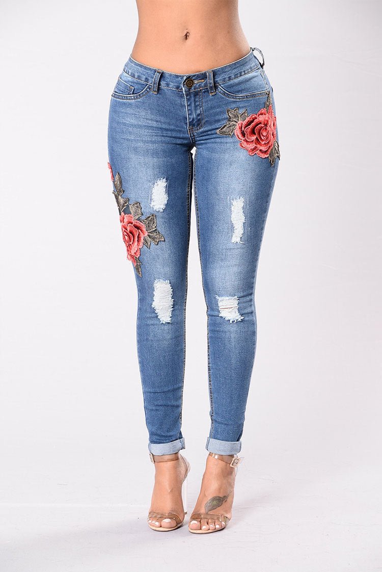 Embroidery jeans stretch jeans pants - Taylor K Shop
