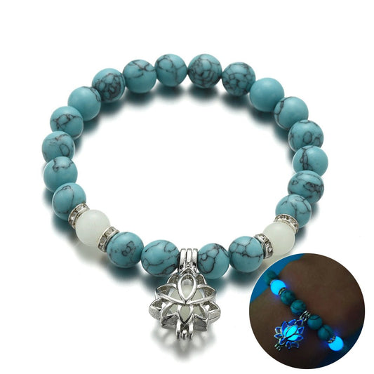 Energy Luminous Lotus Natural Stone Bracelet Yoga Healing Luminous Glow In The Dark Charm Beads Bracelet For Men Women Prayer Buddhism - Taylor K Shop