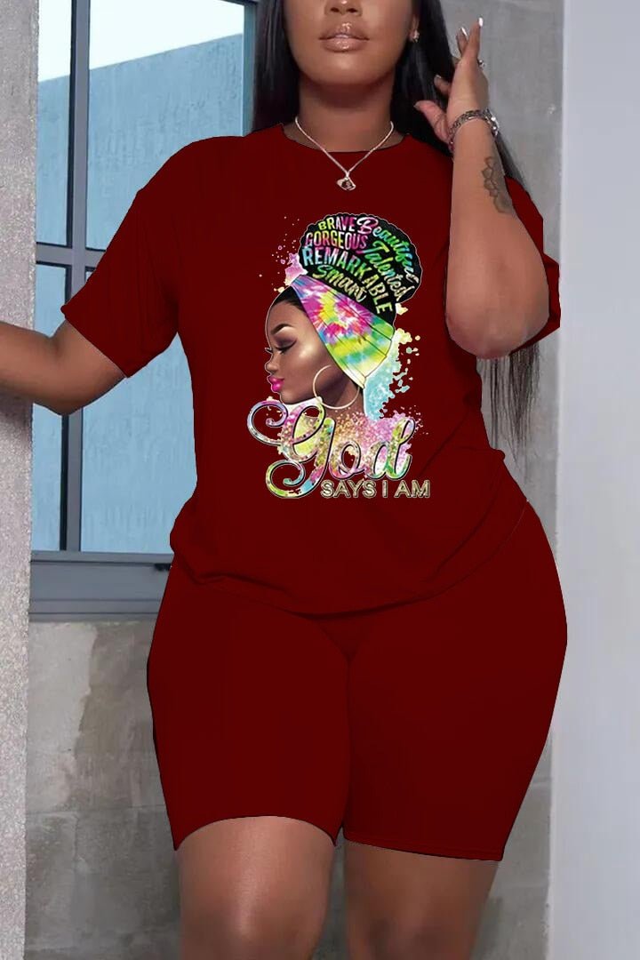 Europe and America plus size women's fashion positioning printing suit casual loose women's two - piece suit - Taylor K Shop