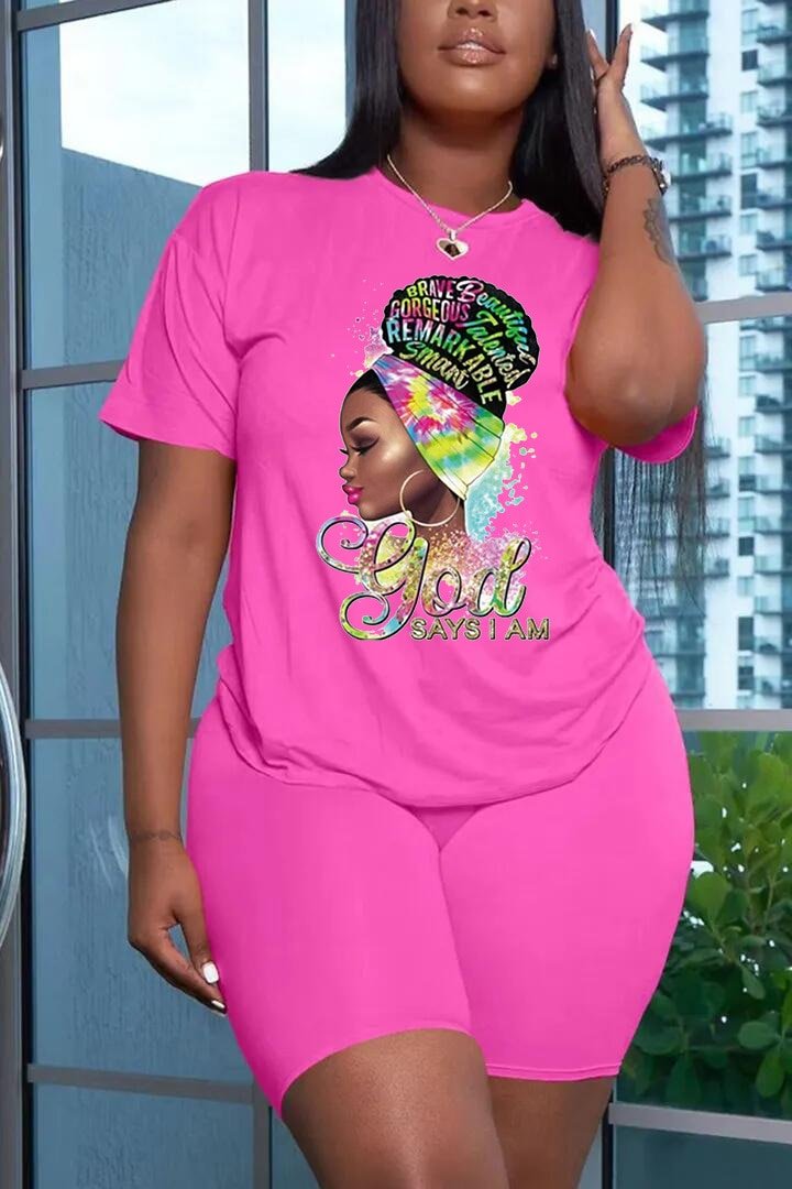 Europe and America plus size women's fashion positioning printing suit casual loose women's two - piece suit - Taylor K Shop