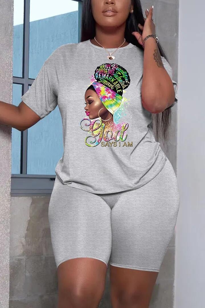 Europe and America plus size women's fashion positioning printing suit casual loose women's two - piece suit - Taylor K Shop