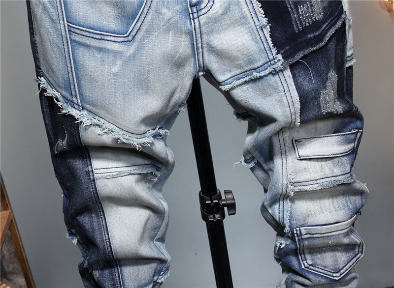 European And American Stitching Color - blocking Stretch - footed Men's Jeans - Taylor K Shop