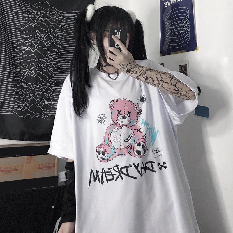 Fashion Fun Cartoon Bear Print Short - sleeved Women's Summer Loose Student Blouse - Taylor K Shop