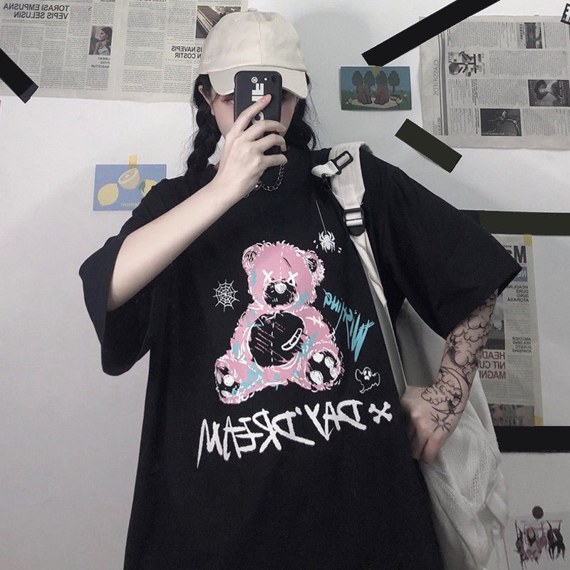 Fashion Fun Cartoon Bear Print Short - sleeved Women's Summer Loose Student Blouse - Taylor K Shop