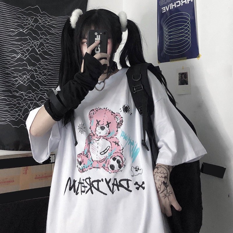 Fashion Fun Cartoon Bear Print Short - sleeved Women's Summer Loose Student Blouse - Taylor K Shop
