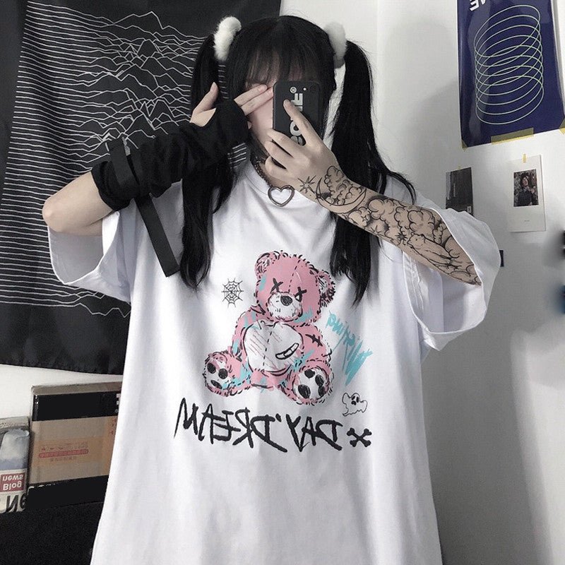 Fashion Fun Cartoon Bear Print Short - sleeved Women's Summer Loose Student Blouse - Taylor K Shop