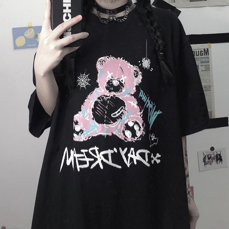 Fashion Fun Cartoon Bear Print Short - sleeved Women's Summer Loose Student Blouse - Taylor K Shop