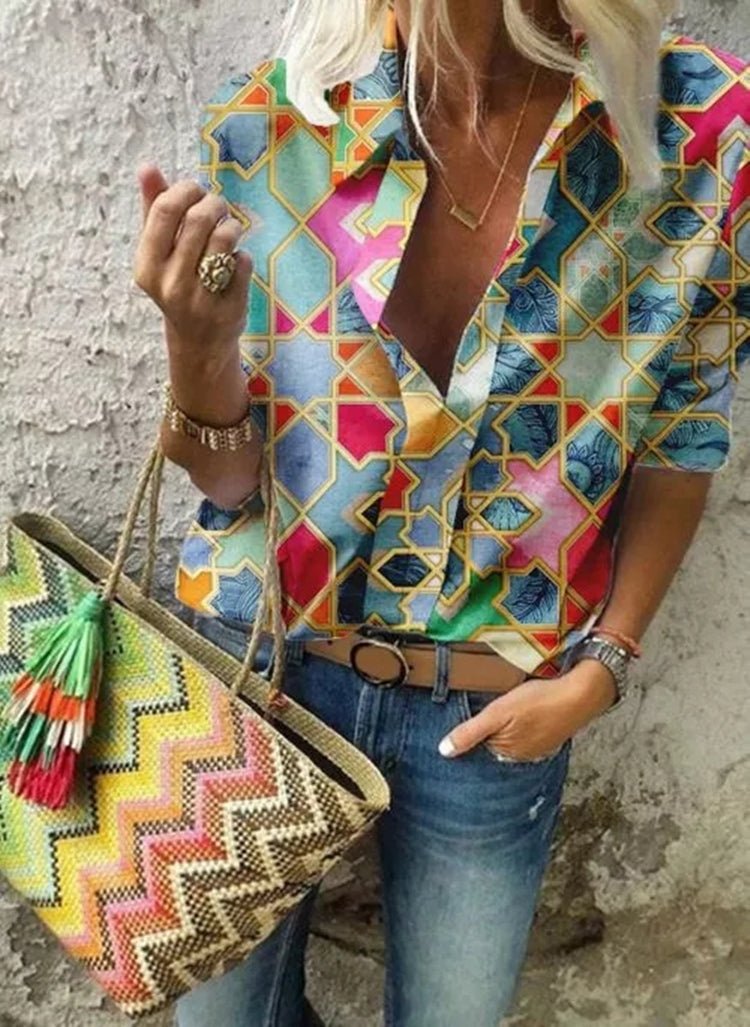 Fashion Printed Long - sleeved Blouse - Taylor K Shop