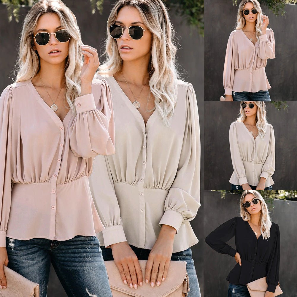 Fashion Simple V - neck Long - sleeved Blouse Blouse - Taylor K Shop