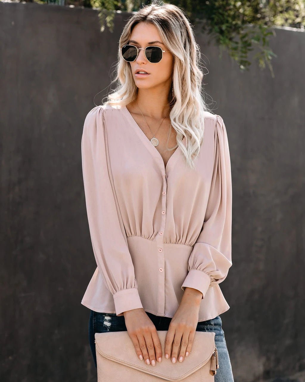 Fashion Simple V - neck Long - sleeved Blouse Blouse - Taylor K Shop