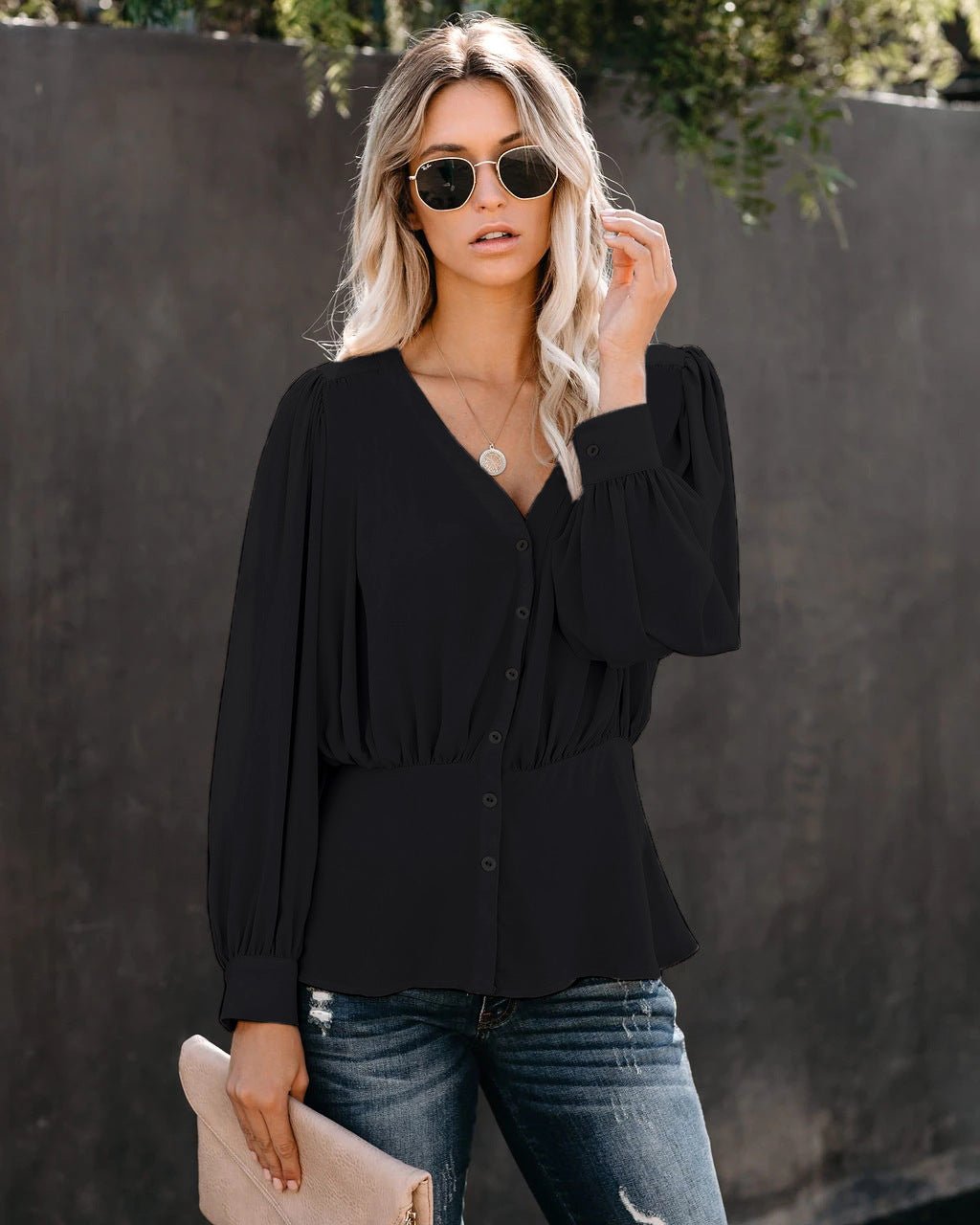 Fashion Simple V - neck Long - sleeved Blouse Blouse - Taylor K Shop