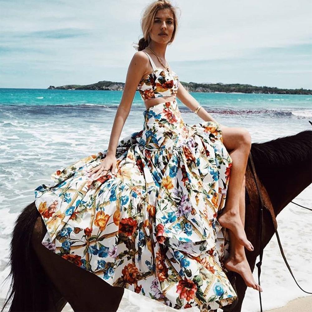 floral print women summer dress sleeveless 2 Piece set bohemian dresses holiday vestidos chic plus size beach dress rode - Taylor K Shop