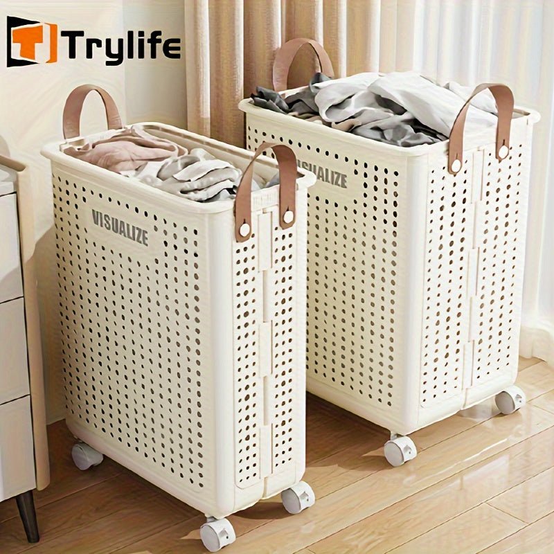 Foldable Ceramic White Laundry Baskets with Wheels - Taylor K Shop