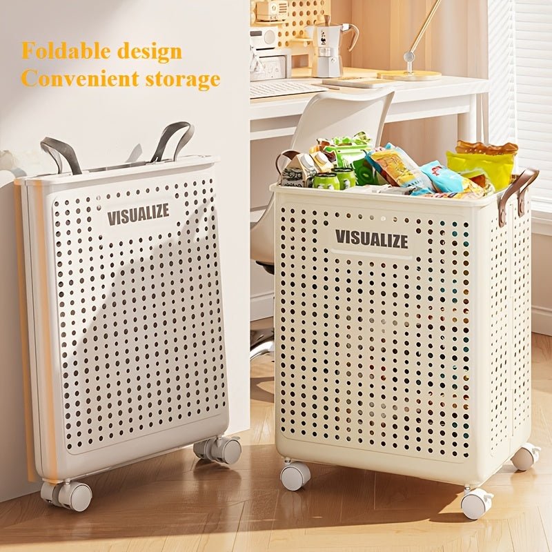 Foldable Ceramic White Laundry Baskets with Wheels - Taylor K Shop