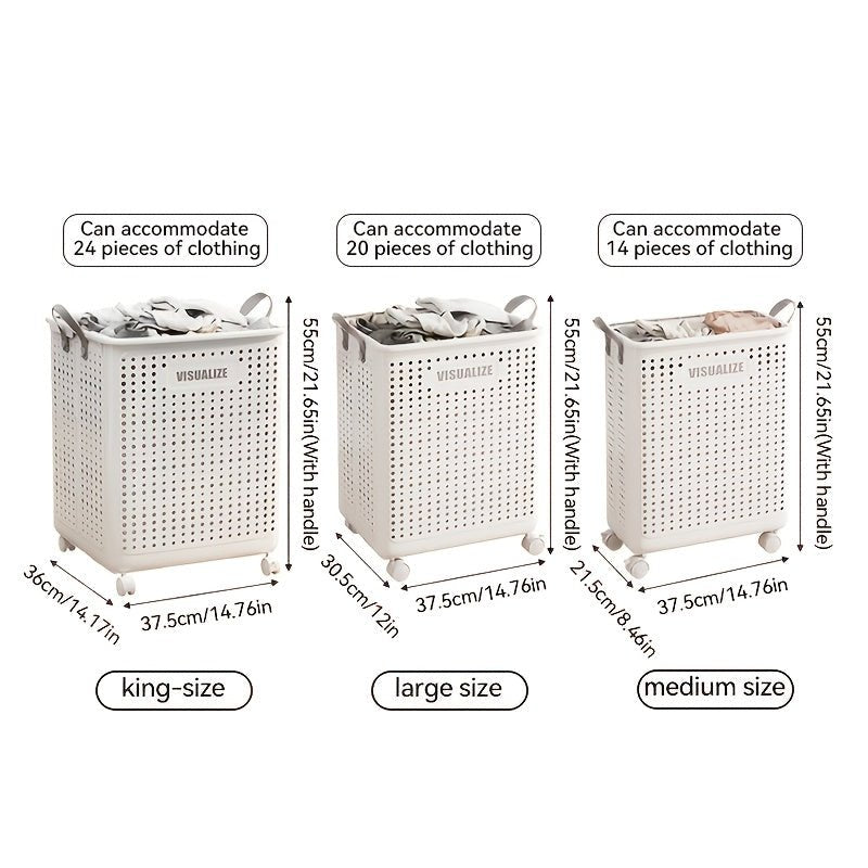 Foldable Ceramic White Laundry Baskets with Wheels - Taylor K Shop