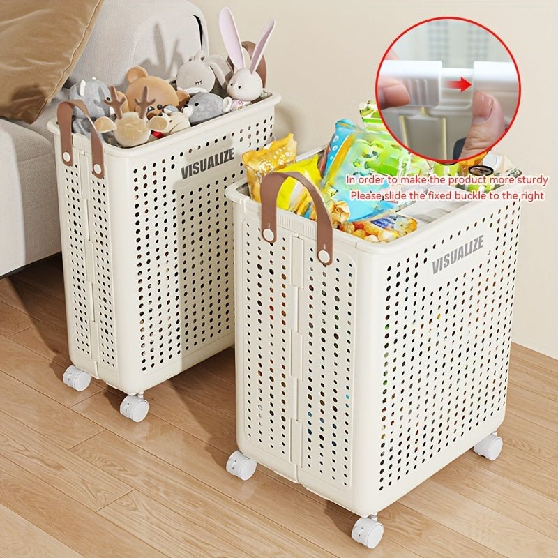 Foldable Ceramic White Laundry Baskets with Wheels - Taylor K Shop