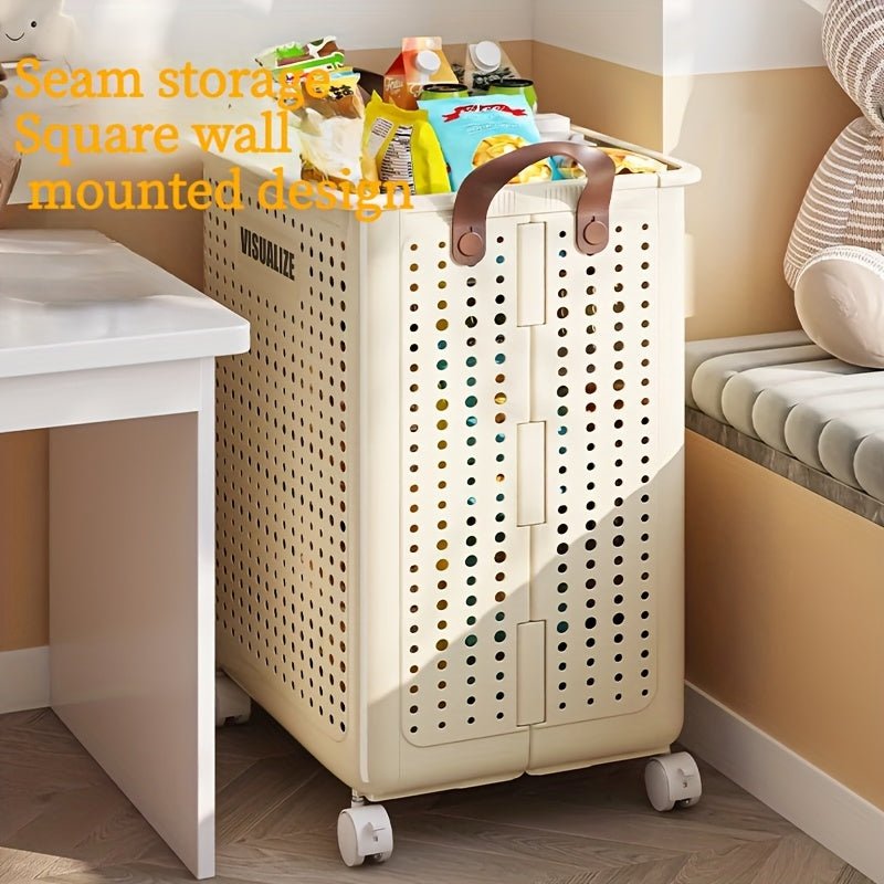 Foldable Ceramic White Laundry Baskets with Wheels - Taylor K Shop