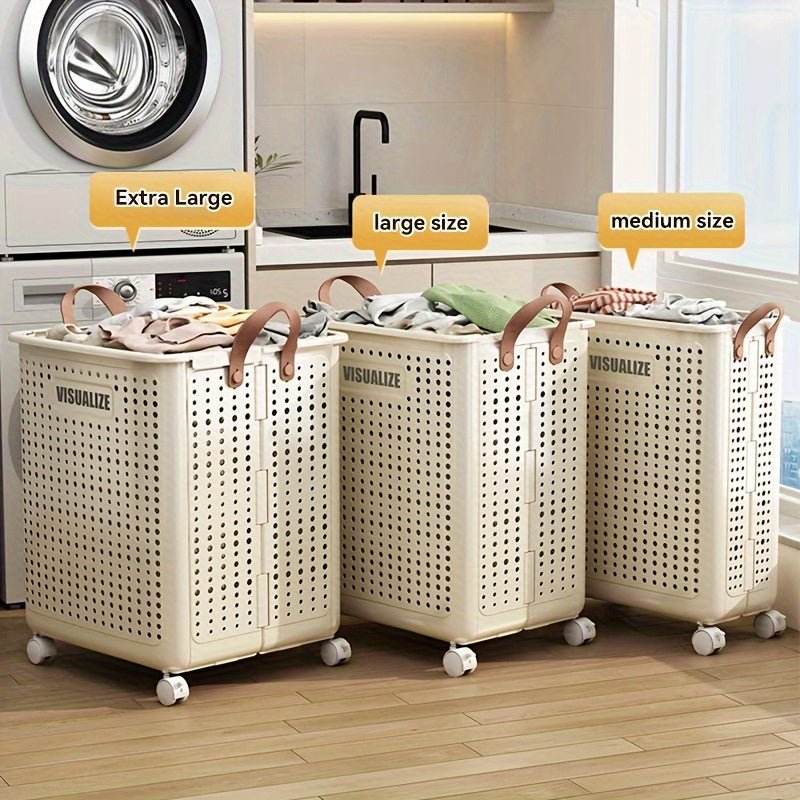 Foldable Ceramic White Laundry Baskets with Wheels - Taylor K Shop