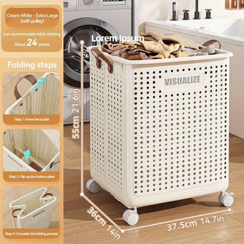 Foldable Ceramic White Laundry Baskets with Wheels - Taylor K Shop