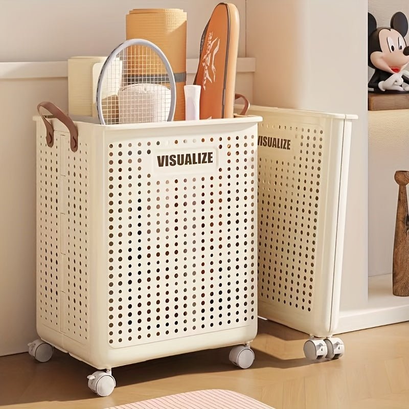 Foldable Ceramic White Laundry Baskets with Wheels - Taylor K Shop