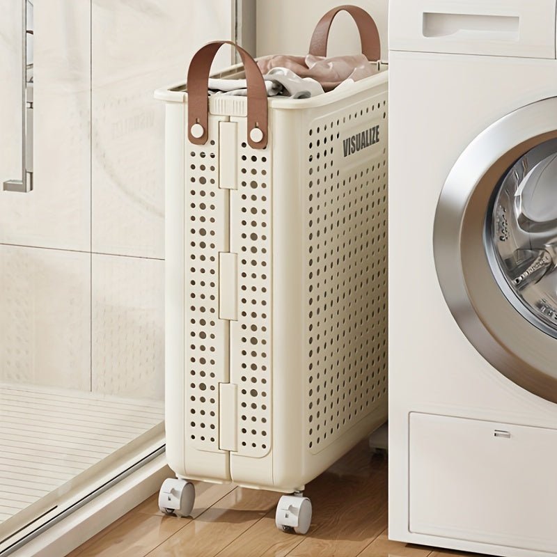 Foldable Ceramic White Laundry Baskets with Wheels - Taylor K Shop