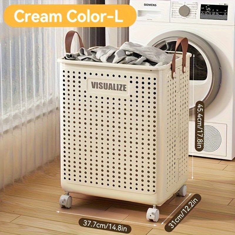 Foldable Ceramic White Laundry Baskets with Wheels - Taylor K Shop