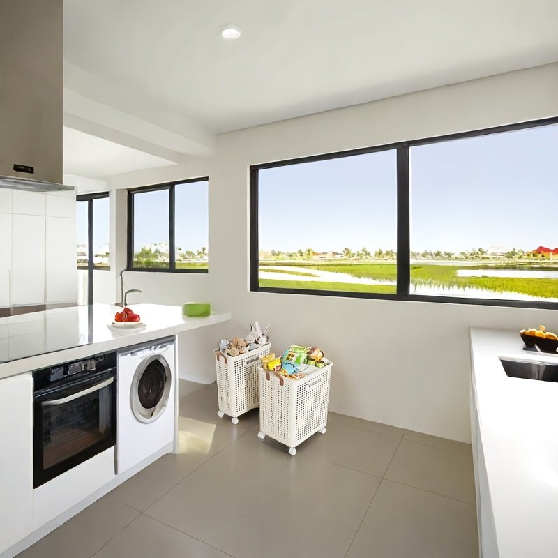 Foldable Ceramic White Laundry Baskets with Wheels - Taylor K Shop