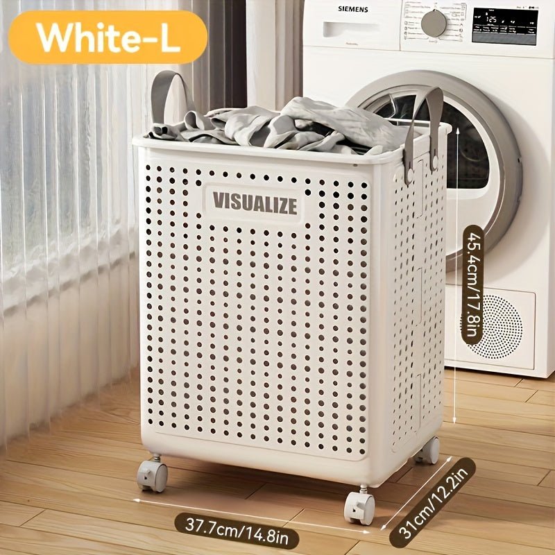 Foldable Ceramic White Laundry Baskets with Wheels - Taylor K Shop