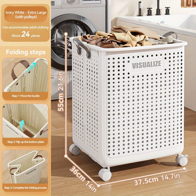 Foldable Ceramic White Laundry Baskets with Wheels - Taylor K Shop
