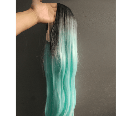 Front Lace Wig Long Straight Hair Female Middle Gradient Ombre Green Chemical Fiber Hood - Taylor K Shop